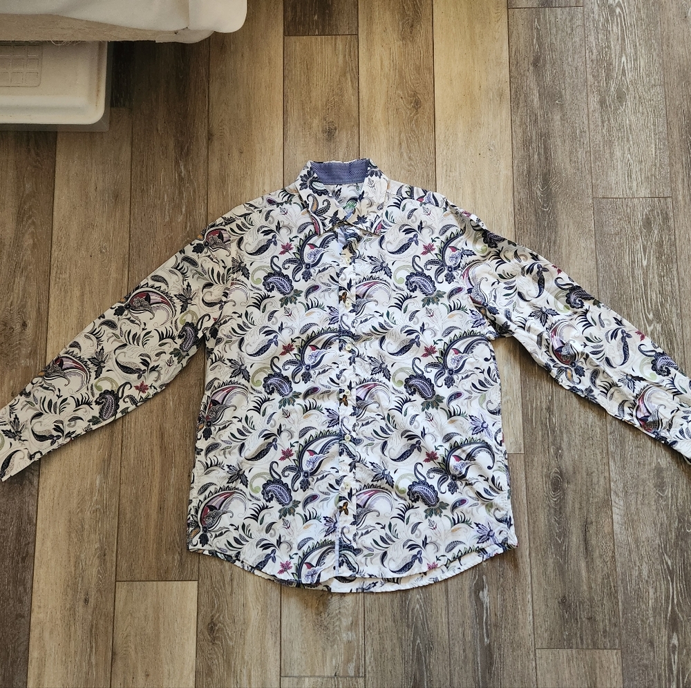 Tasso Elba Men's Size Large White Paisley Button Up Shirt